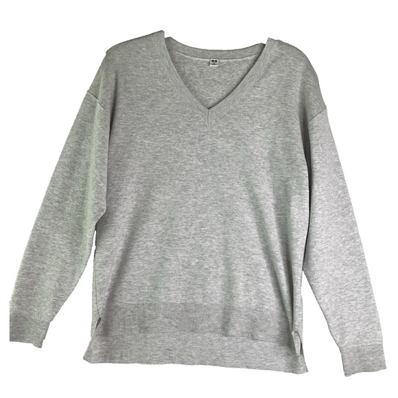 Uniqlo Grey V-Neck Pullover Sweater Preppy Casual Minimalist XS - Picture 1 of 5